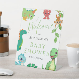 Cute Little Dino Baby Shower Pedestal Sign