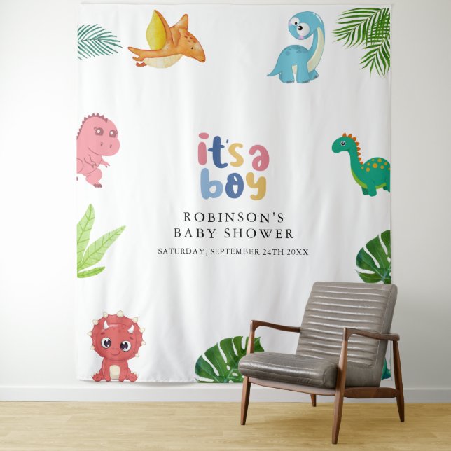 Cute Little Dino Baby Shower Photo Booth Tapestry (In Situ)