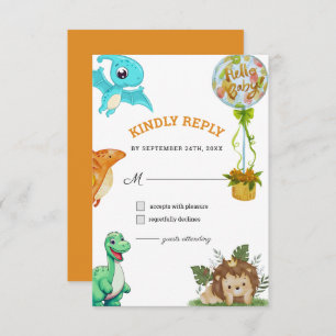 Cute Little Dino Baby Shower RSVP Card
