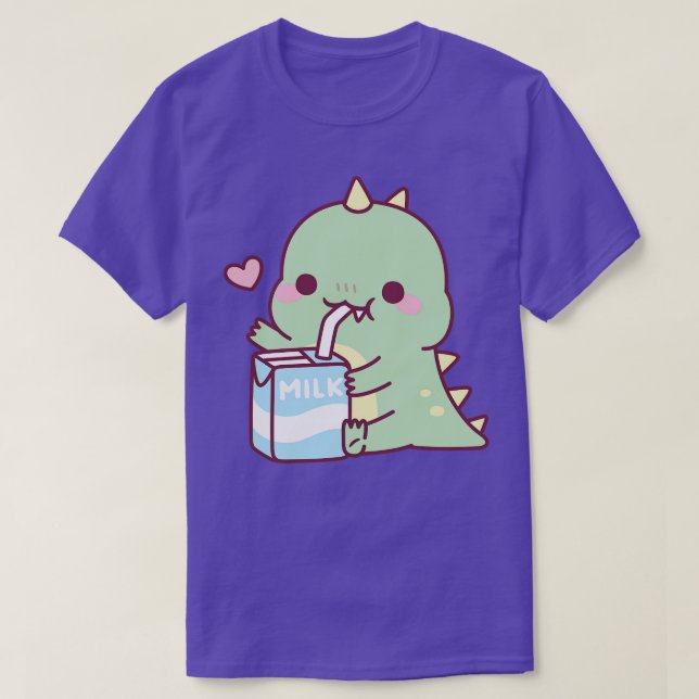 Cute Little Dino Loves Milk T-Shirt (Design Front)