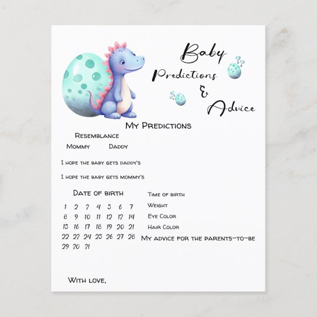 Cute Little Dinosaur Baby Predictions Game (Front)