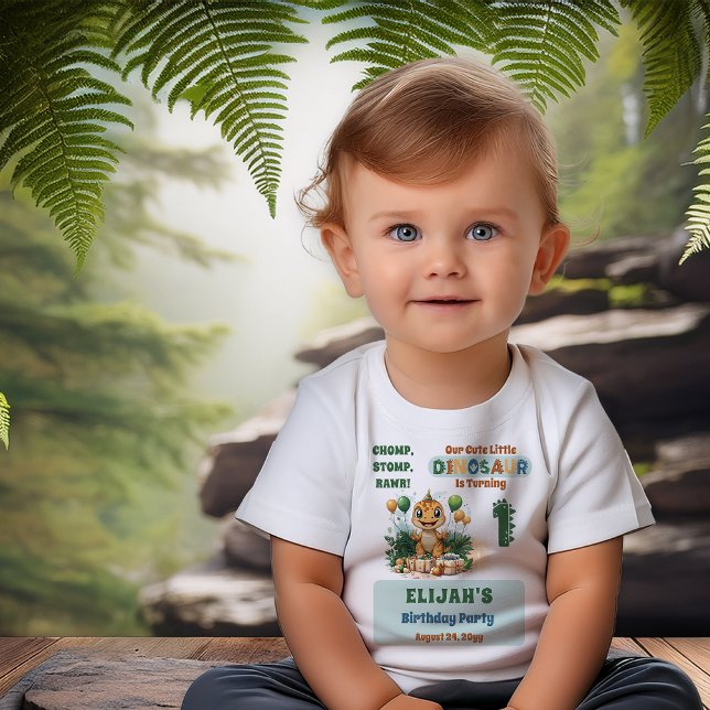 Cute Little Dinosaur Boy 1st Birthday Party Baby T-Shirt (Cute Little Dinosaur Boy's 1st Birthday Party T-Shirt)