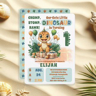 Cute Little Dinosaur Boy 1st Birthday Party Invitation