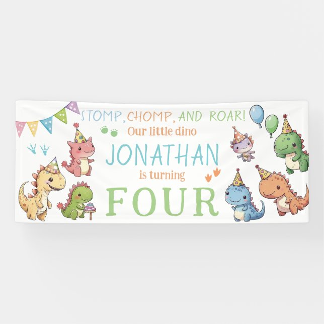 Cute little dinosaur boy birthday party banner (Horizontal)