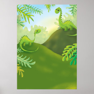 cute little dinosaur land scene poster