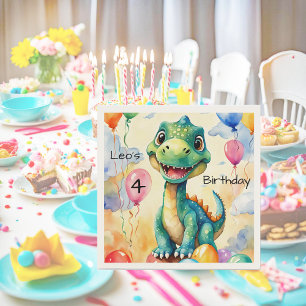 Cute little dinosaur with lots of colourful balloo napkin