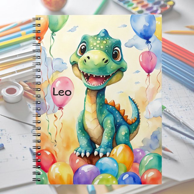 Cute little dinosaur with lots of colourful balloo notebook (Creator Uploaded)