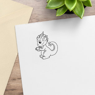 Cute Little Dragon Holding a Cup 2 Rubber Stamp
