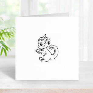 Cute Little Dragon Holding a Cup 2 Rubber Stamp