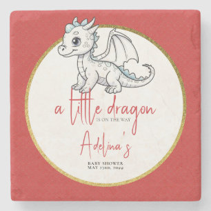 Cute Little Dragon Is On The Way Red Baby Shower Stone Coaster