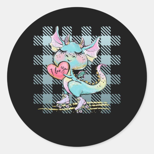Cute Little dragon with I Love You Heart Classic Round Sticker (Front)