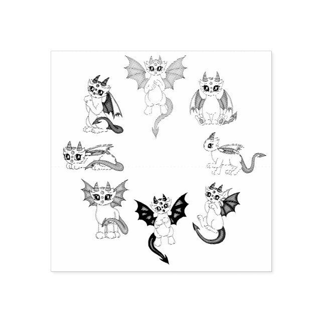 cute little Dragons Rubber Stamp (Imprint)