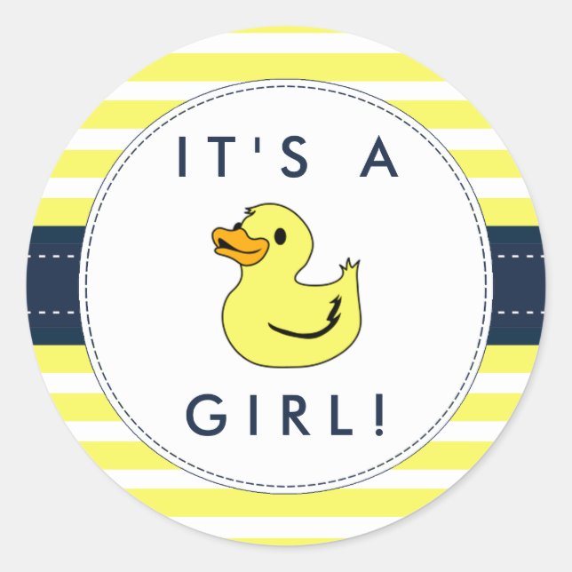 Cute Little Duck Baby Shower Stickers- It's A Girl Classic Round Sticker (Front)