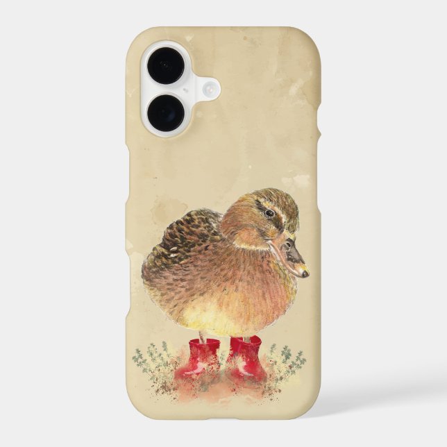 Cute Little Duck Bird In Red Rubber Boots iPhone Case (Back)