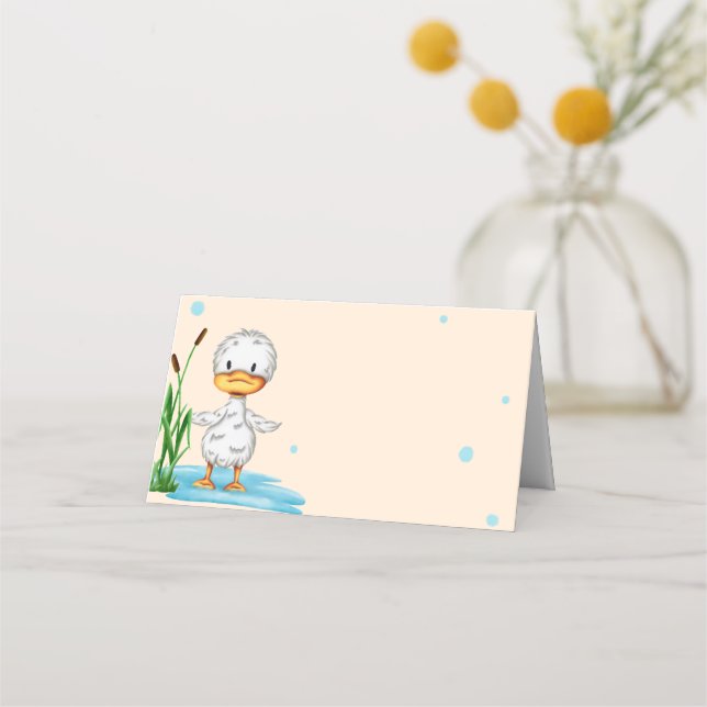 Cute little duck in a pond baby shower  place card (Front)