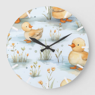 Cute Little Duckling Pattern Large Clock
