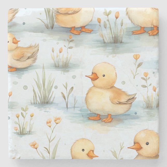 Cute Little Duckling Pattern Stone Coaster (Front)