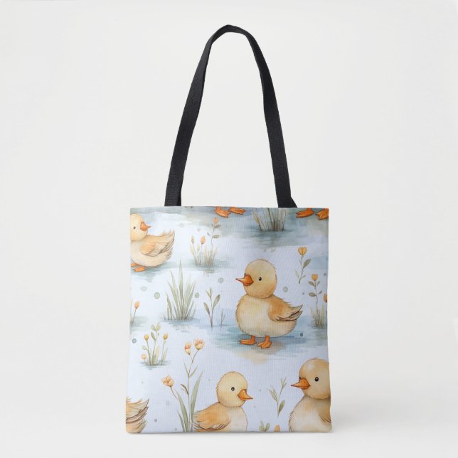 Cute Little Duckling Pattern Tote Bag (Front)