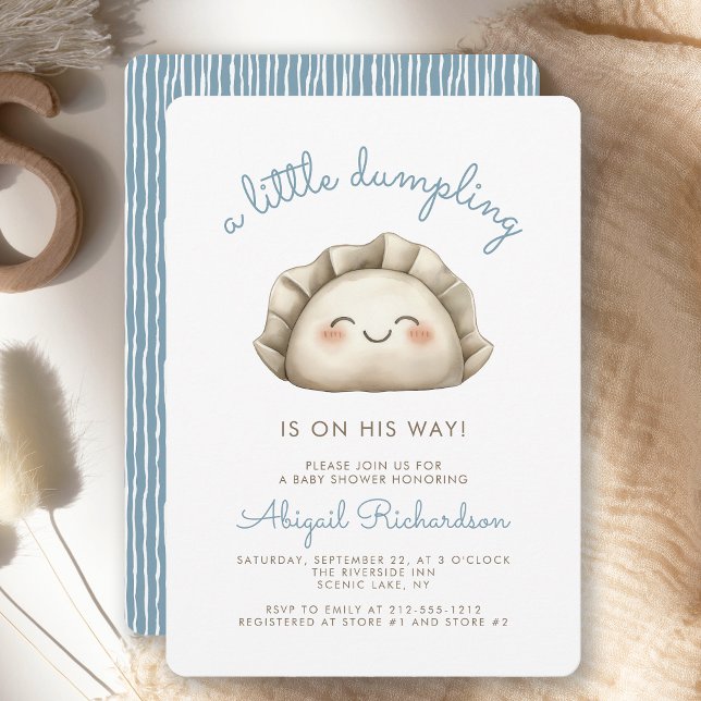Cute Little Dumpling Blue Boy Baby Shower Invitation (Creator Uploaded)