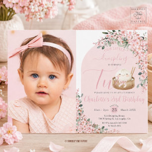 Cute Little Dumpling Cherry Blossoms 2nd Birthday  Invitation