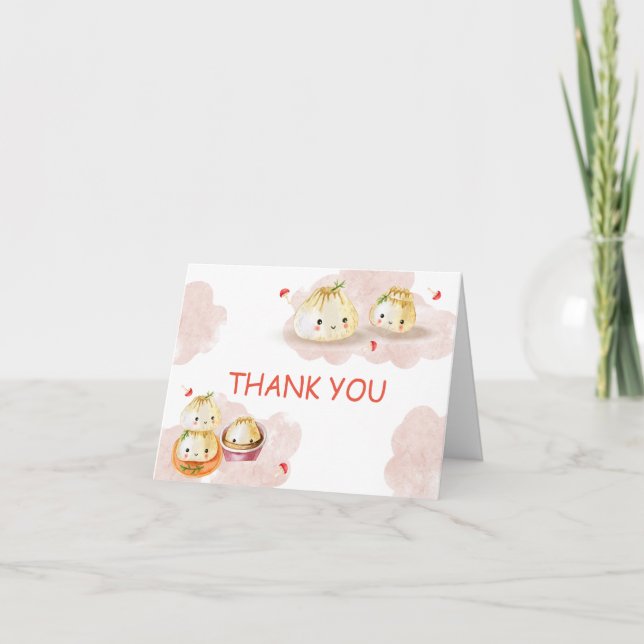 Cute Little Dumpling Mushroom Baby Shower  Thank You Card (Front)