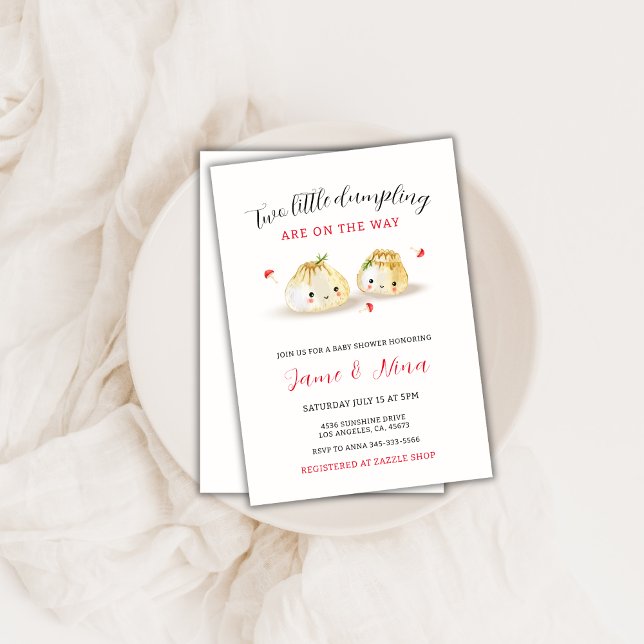 Cute Little Dumpling Mushroom Twin Baby Shower  Invitation (Cute Little Dumpling Mushroom Twin Baby Shower Invitation)