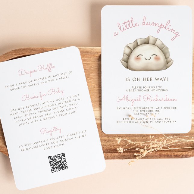 Cute Little Dumpling QR Code Pink Girl Baby Shower Invitation (Creator Uploaded)