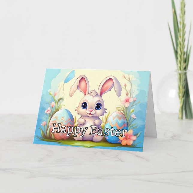 Cute Little Easter Bunny Rabbit Holiday Card (Front)