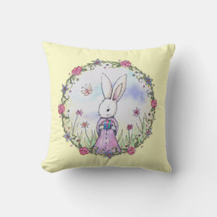 Cute Little Easter Bunny Rabbit in Flowers Cushion