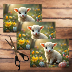 Cute little Easter lamb, crocus, Easter eggs,  Tissue Paper