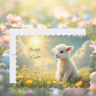 Cute little Easter lamb in a flower meadow Holiday Card