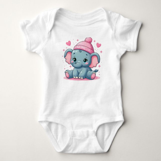 Cute Little Elephant Baby Bodysuit (Front)