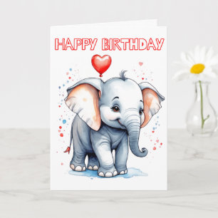 Cute Little Elephant Happy Birthday Card