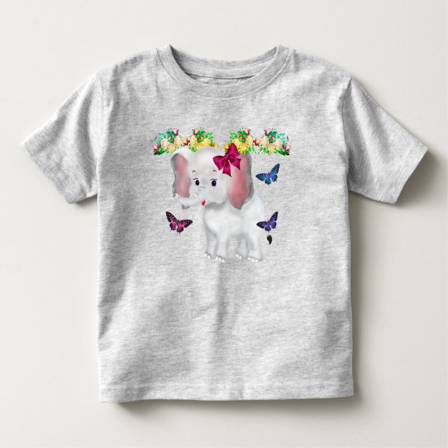 Cute Little Elephant with Butterflies Toddler T-Shirt (Front)