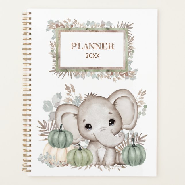 Cute Little Elephant With Pumpkins Planner (Front)