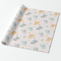 Cute Little Elephants mint grey orange