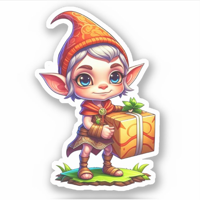Cute Little Elf Holding a Gift Christmas (Front)