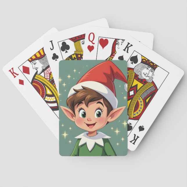 Cute little elf with Christmas hat Playing Cards (Back)