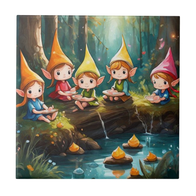 Cute little elves in the river tile (Front)