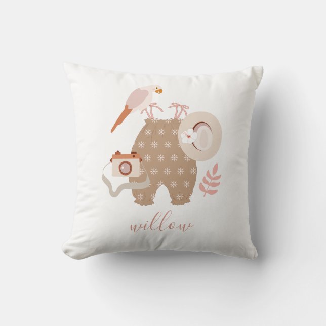 Cute Little Explorer Boho Name Baby Throw Pillow (Front)