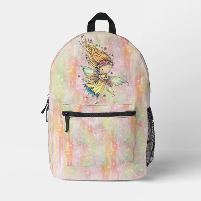 Cute Little Fairy with Orange Tabby Kitten Printed Backpack (Front)