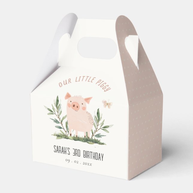 Cute Little Farm Pig Butterfly Kids Birthday Favour Box (Front Side)