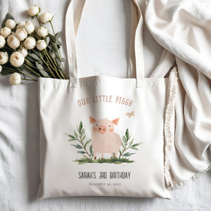 Cute Little Farm Pig Butterfly Kids Birthday Tote Bag