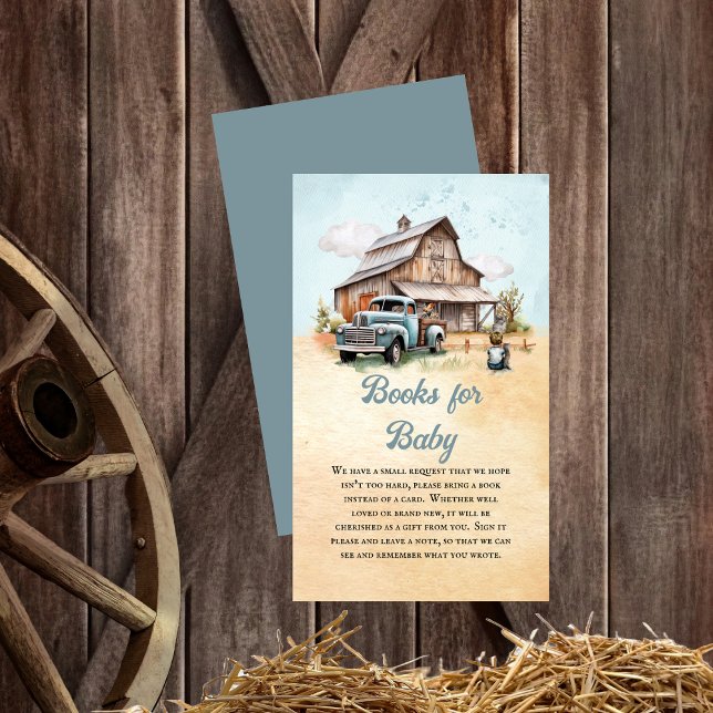 Cute Little Farmer Baby Shower Books for Baby Enclosure Card (Boy Baby Shower "Books for Baby" Insert Card -- "A Cute Little Farmer Is On His Way!" Collection)