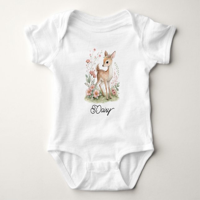 Cute Little Fawn Deer Baby Bodysuit (Front)