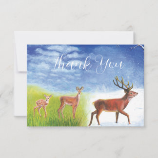 Cute Little Fawn Grows up to Red Deer Illustration Thank You Card