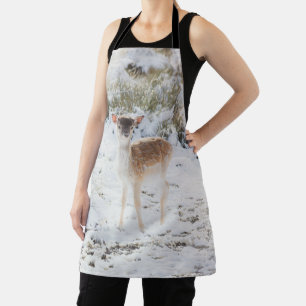 Cute little Fawn in the Winter Snow 1 #animal#art Apron