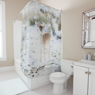 Cute little Fawn in the Winter Snow 1 #animal#art  Shower Curtain