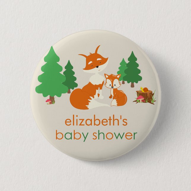 Cute Little Fox and Mum Baby Shower Button (Front)