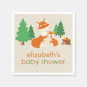 Cute Little Fox and Mum Baby Shower Paper Napkins